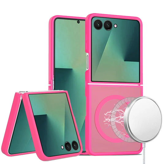 For Samsung Z Flip 7 [Magnetic Circle] Smooth Safe Matte Feel Hybrid Case - Hot Pink