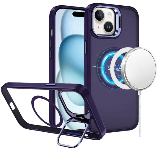 For iPhone 15 Fearless Tough HQ Metallic Hybrid with Camera Ring Stand [Magnetic Circle] Case - Dark Purple