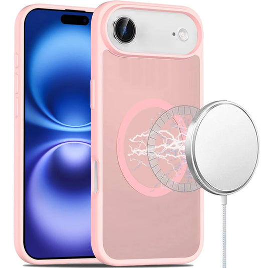 For iPhone 17 Air [Magnetic Circle] Smooth Safe Matte Feel Hybrid Case - Light Pink