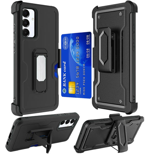 For Samsung A16 5G CARD Holster with Kickstand Clip Hybrid Case Cover - Black