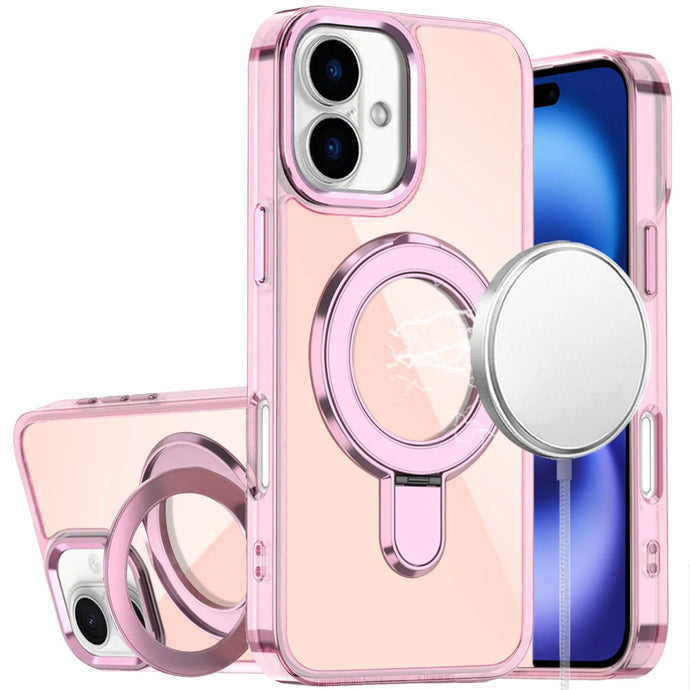 For iPhone 17 CHROME HQ Rotational Magnetic Ring Hybrid - Light Pink