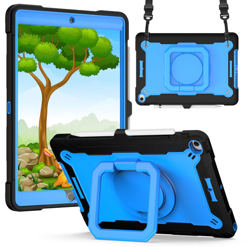 For Apple iPad 10th Gen 2022 Tablet Tough Hybrid Rotating 360 Degree Kickstand - Black+Blue