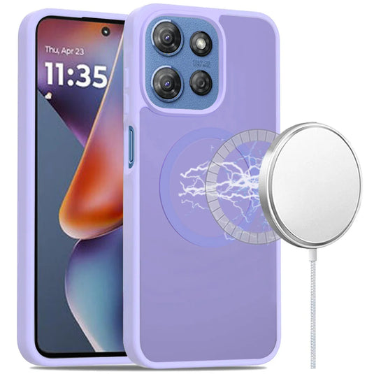 For Motorola Moto G 5G 2025 [Magnetic Circle] Smooth Safe Matte Feel Hybrid Case - Light Purple