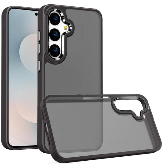 For Samsung s25 FE Finest Transparent Thick Acrylic Hybrid Metal Buttons Cover Case - Black