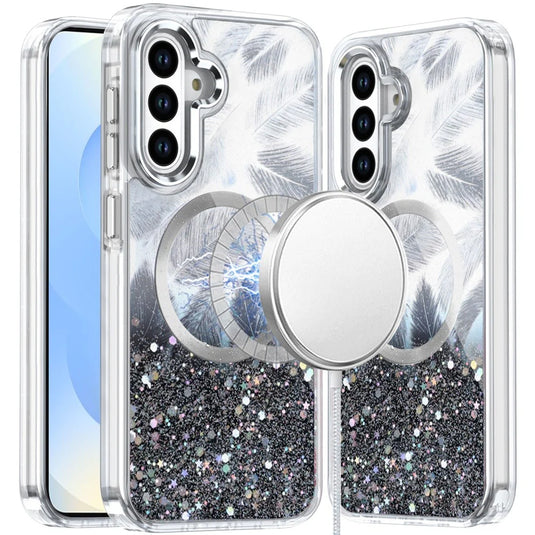 For Samsung s25/s24 Epoxy Glitter Shimmer [Magnetic Circle] Hybrid Case - Black