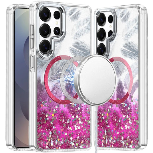 For Samsung Galaxy s25 Ultra Epoxy Glitter Shimmer [Magnetic Circle] Hybrid Case - Hot Pink
