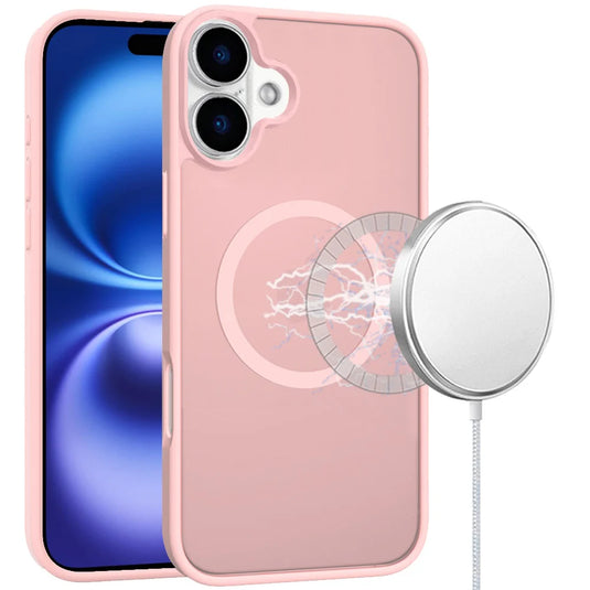 For iPhone 17 [Magnetic Circle] Smooth Safe Matte Feel Hybrid Case - Light Pink
