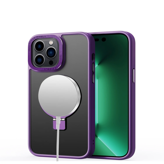 For iPhone 12 Pro Max 6.7 Metal Surrounded Ring Stand Hybrid Case Cover - Purple