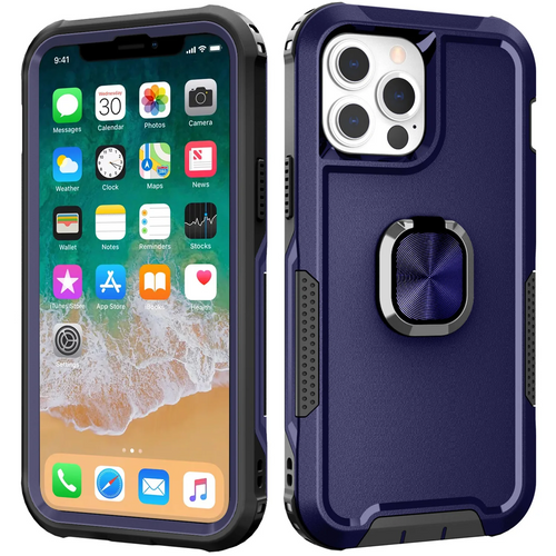 For Apple iPhone 11 (XI6.1) Superior 3in1 Magnetic Ring Stand Case Cover - Blue