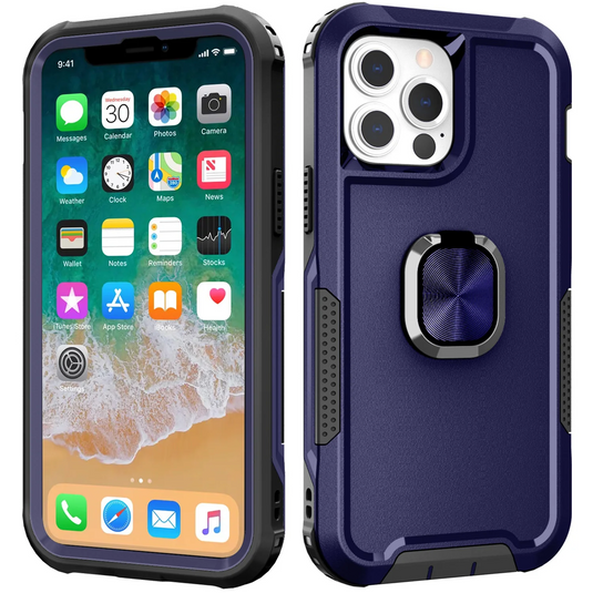 For Apple iPhone 11 (XI6.1) Superior 3in1 Magnetic Ring Stand Case Cover - Blue