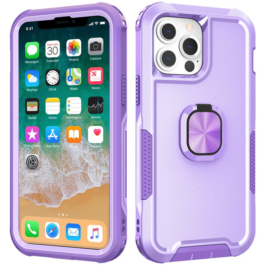 For Apple iPhone 11 (XI6.1) Superior 3in1 Magnetic Ring Stand Case Cover - Bright Purple