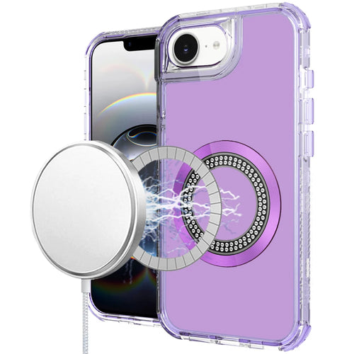 For iPhone 16E (E edition) / SE4 (2025) Magnetic Ring Circle Bling Chrome 3in1 Hybrid Case - Purple