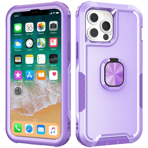 For Apple iPhone 12 Pro Max 6.7 Superior 3in1 Magnetic Ring Stand Case Cover - Bright Purple