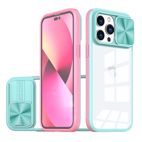 For iPhone 15 Pro Max / Ultra Fusion Transparent Clear Hybrid Case Cover - Pink/Blue