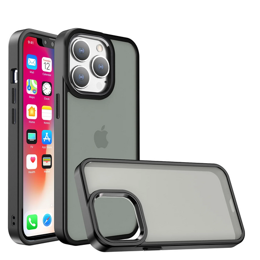 For iPhone 15 Pro Max / Ultra Polished Oil Thick Acrylic Metal Button Hybrid Case Cover - Black