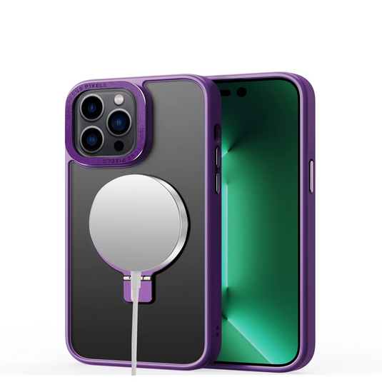 For iPhone 15 Metal Surrounded Ring Stand Hybrid Case Cover - Purple zapo