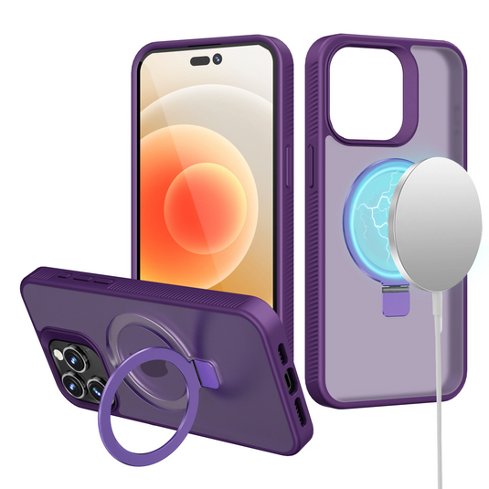 For iPhone 15 Pro Max Skin Touch Feel HQ [Magnetic Circle] Kickstand Hybrid - Purple