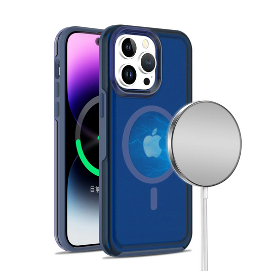 For iPhone 15 Glossy Oil Premium Hybrid Case Cover - Dark Blue