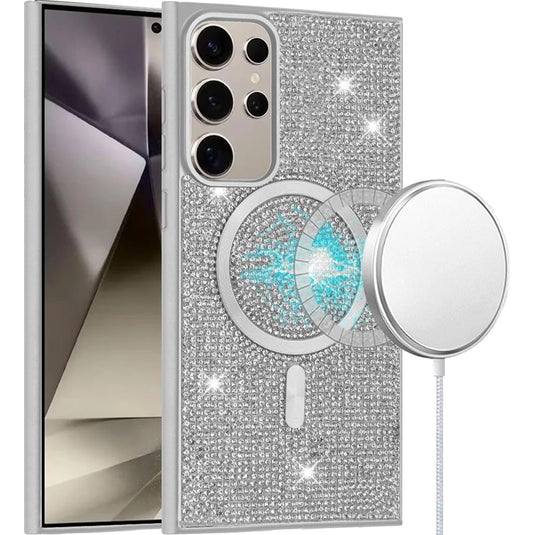 For Samsung s25 Ultra Diamond [Magnetic Circle] with CD Pattern Hybrid - White