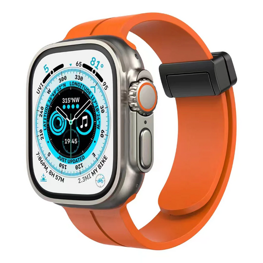 For Apple Watch Size 42/44/45mm Magnetic Buckle Premium Silicone Watch Band - Orange