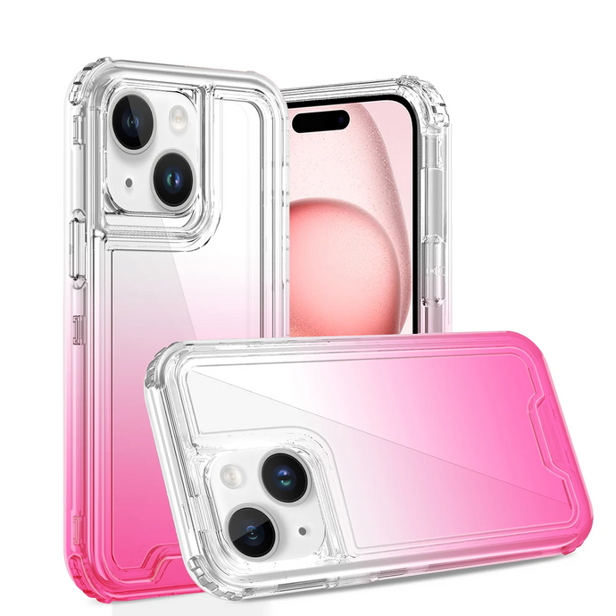 For iPhone 14 PRO MAX 6.7 3in1 Two Tone Shockproof Transparent Hybrid Case - Clear + Pink
