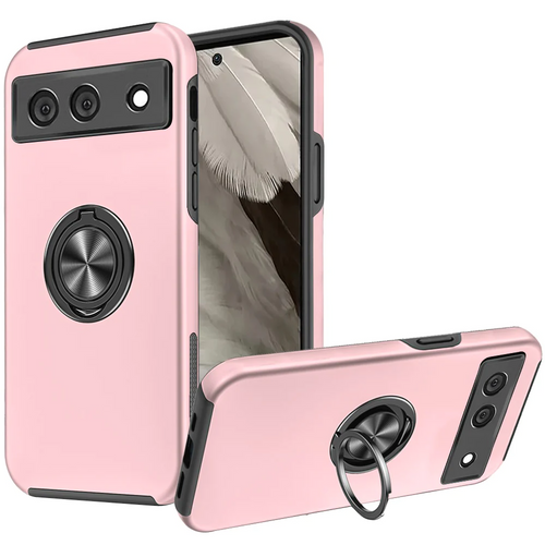 For Google Pixel 7A 6.1 CHIEF Oil Painted Magnetic Ring Stand Hybrid Case Cover - Pink