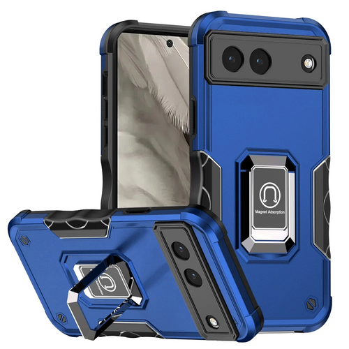 For Google Pixel 7A 6.1 OPTIMUM Magnetic Ring Stand Hybrid Case Cover - Blue