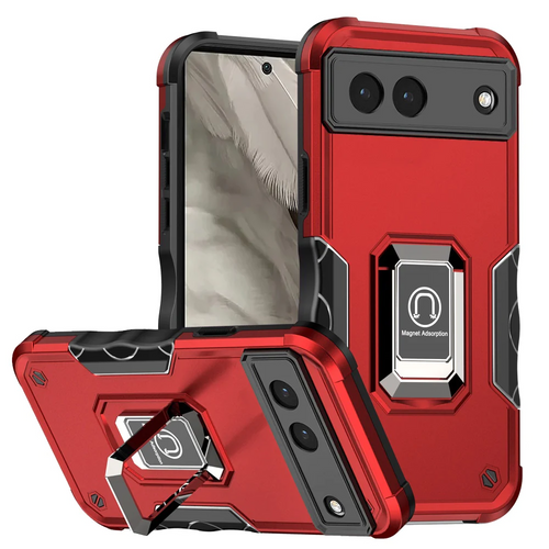 For Google Pixel 7A 6.1 OPTIMUM Magnetic Ring Stand Hybrid Case Cover - Red