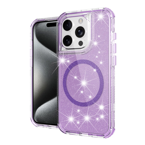 For iPhone 12 & iPhone 12 Pro Magnetic Ring Glitter 3in1 Hybrid Case Cover - Purple