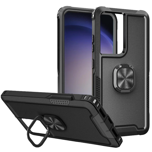 For Samsung Galaxy s24 Superior 3in1 Magnetic Ring Stand Case Cover - Black