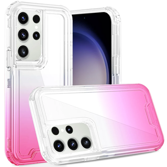 For Samsung Galaxy s24 Ultra 3in1 Two Tone Shockproof Transparent Hybrid Case - Clear + Pink