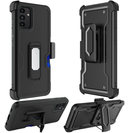 For Samsung A15 5G CARD Holster with Kickstand Clip Hybrid Case Cover - Black