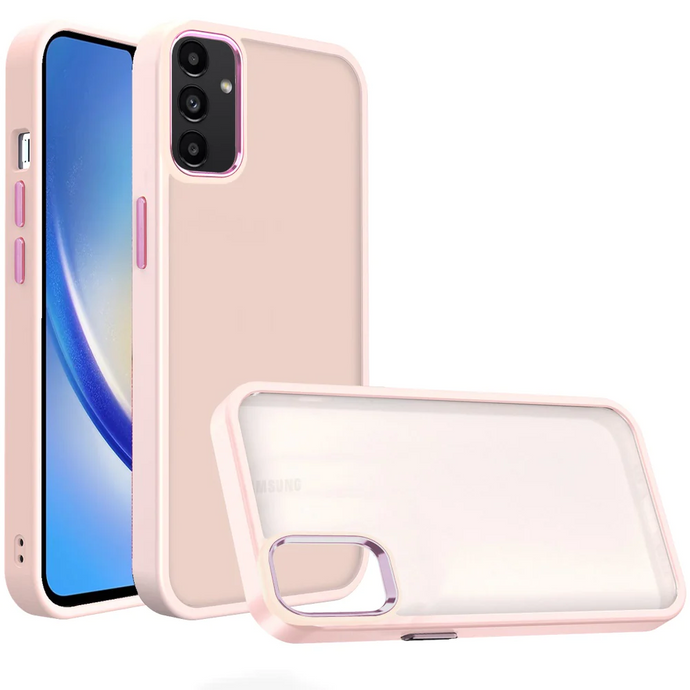 For Samsung A15 5G Polished Oil Thick Acrylic Metal Button Hybrid Case Cover - Light Pink