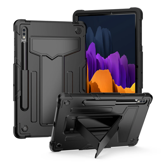 For Samsung Galaxy Tab S9 Tablet Vertical 3in1 Tough Hybrid Kickstand - Black/Black