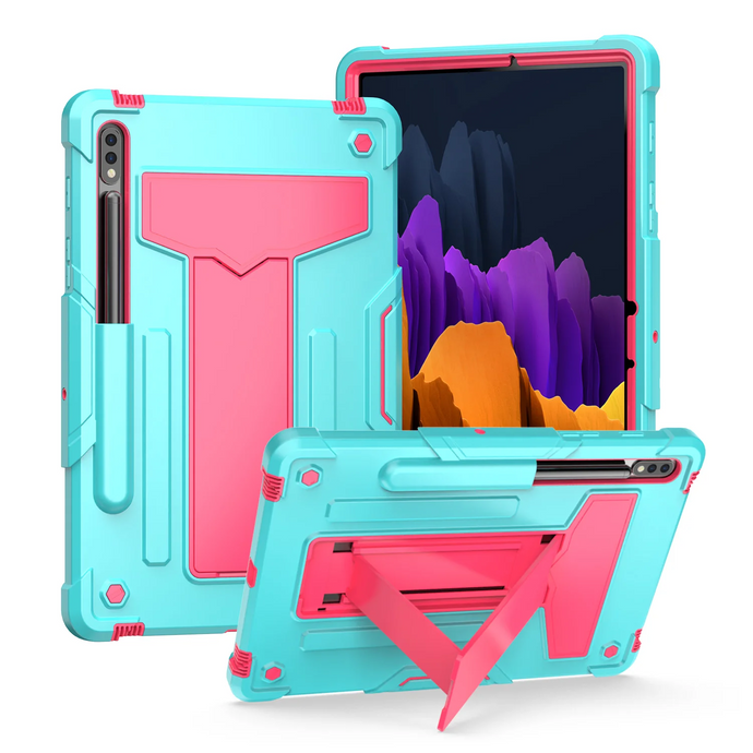 For Samsung Galaxy Tab S9 Tablet Vertical 3in1 Tough Hybrid Kickstand - Teal/Hot Pink