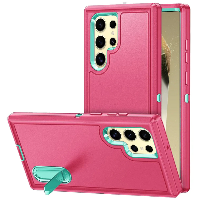 For Samsung Galaxy s24 Ultra PEAK 3in1 Toughest Hybrid with Stand Cover Case - Teal/Hot Pink