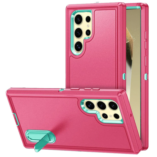 For Samsung Galaxy s24 Ultra PEAK 3in1 Toughest Hybrid with Stand Cover Case - Teal/Hot Pink