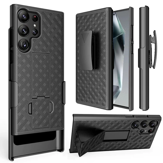 For Samsung Galaxy s24 Plus Weave Premium 3in1 Combo Holster Kickstand Case Cover - Black