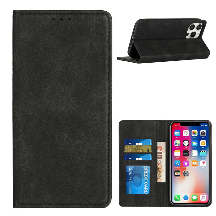 For Motorola Moto G Play 2024 Wallet Premium PU Vegan Leather ID Card Money Holder with Magnetic Closure - Black