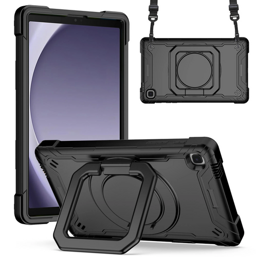 For Samsung A9 8.7inch Tablet Tough Hybrid Rotating 360 Degree Kickstand - Black+Black