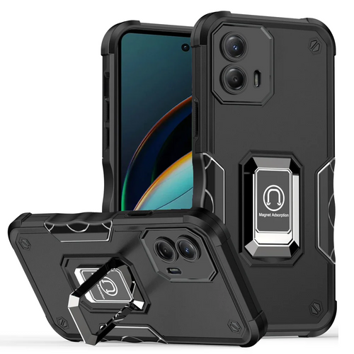 For Motorola Moto G 5G 2024 OPTIMUM Magnetic Ring Stand Hybrid Case Cover - Black