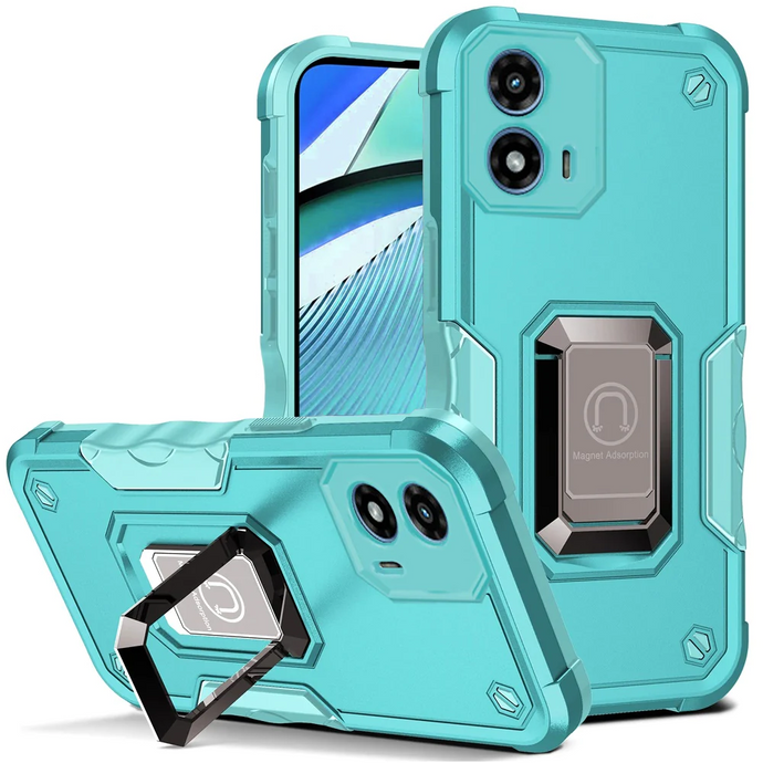 For Motorola Moto G Power 5g 2024 OPTIMUM Magnetic Ring Stand Hybrid Case Cover - Teal