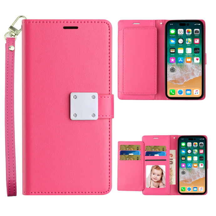 For Motorola Moto G Power 5g 2024 Wallet ID Card Holder Case Cover - Hot Pink