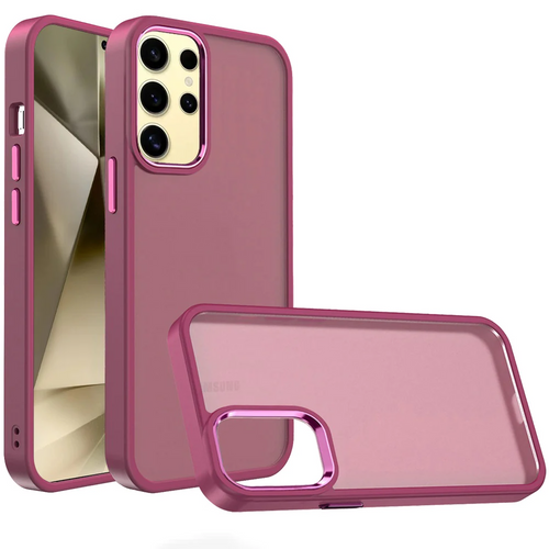 For Samsung Galaxy s24 Ultra Polished Oil Thick Acrylic Metal Button Hybrid Case Cover - Burgundy