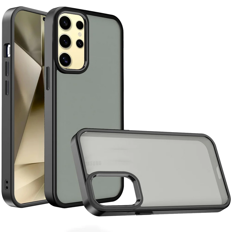 Load image into Gallery viewer, For Samsung Galaxy s24 Ultra Polished Oil Thick Acrylic Metal Button Hybrid Case Cover - Black
