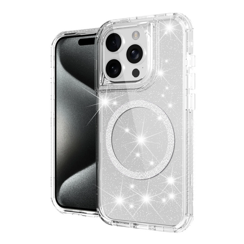 For iPhone 12 & iPhone 12 Pro Magnetic Ring Glitter 3in1 Hybrid Case Cover - Clear