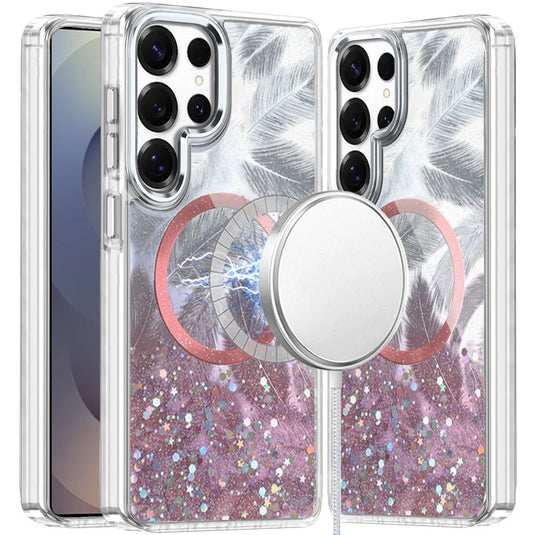 For Samsung Galaxy s25 Ultra Epoxy Glitter Shimmer [Magnetic Circle] Hybrid Case - Light Pink