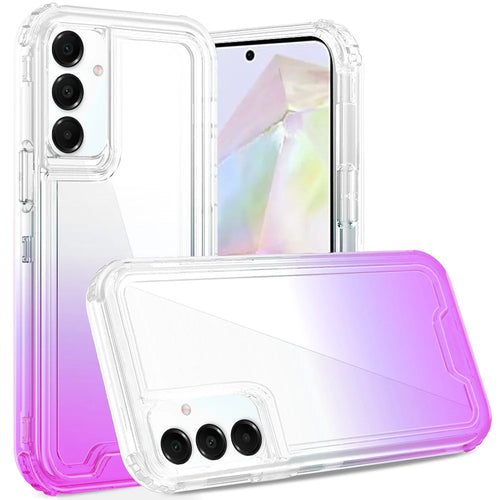 For Samsung Galaxy A36 3in1 Two Tone Shockproof Transparent Hybrid Case - Clear + Purple