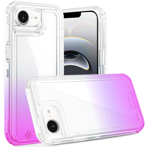 For iPhone 16E (E edition) / SE4 (2025) 3in1 Two Tone Shockproof Transparent Hybrid Case - Clear + Purple