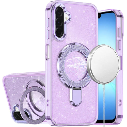 For Samsung A17 5G Transparent Glitter Rotaional Magnetic Ring Stand HQ Hybrid - Light Purple